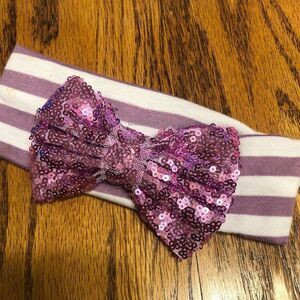 **** Purple Glitter Big Bow on Purple & White Stripe Headband  PSPWHB Handmade N